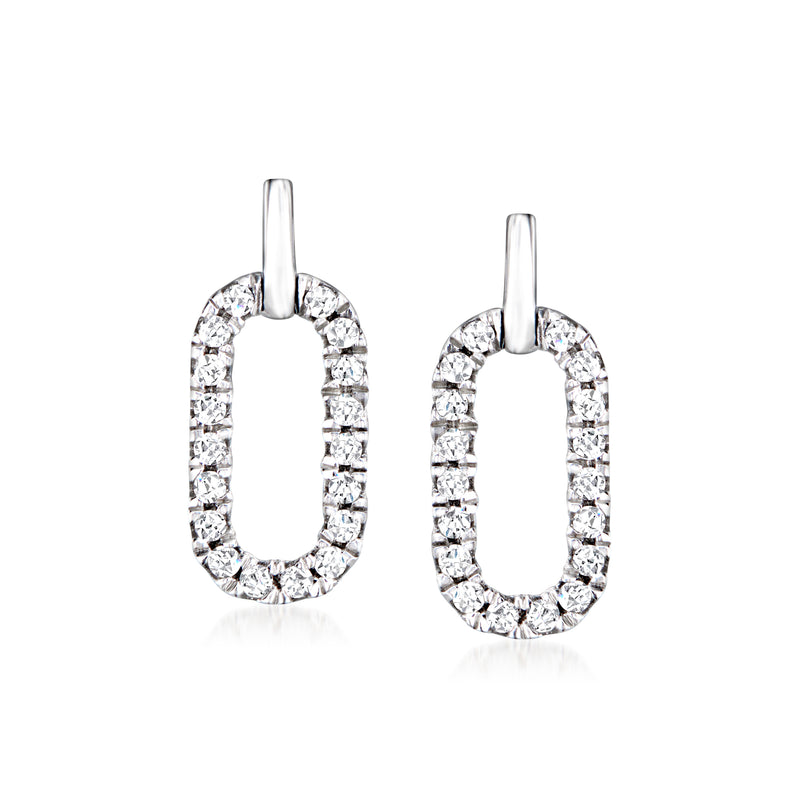 Sterling silver oval diamond hoop link earrings with post backs