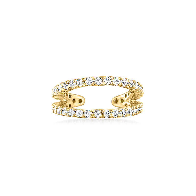 14kt yellow gold two-row diamond ear cuff with round stones and open hinge