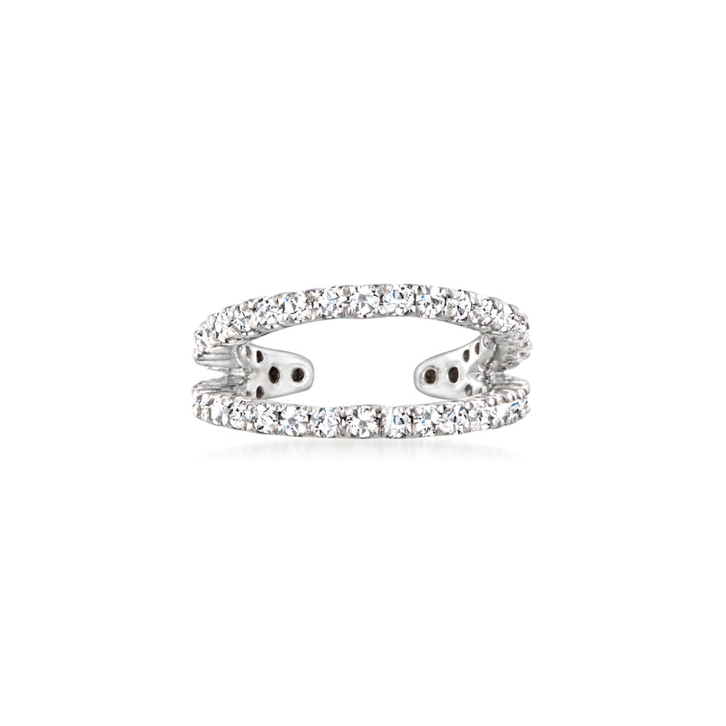 Sterling silver diamond two-row single ear cuff with oval stones