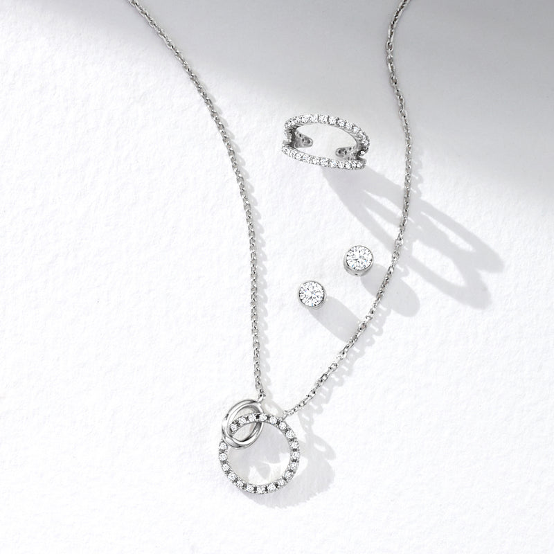 Sterling silver diamond two-row single ear cuff with oval stone rows