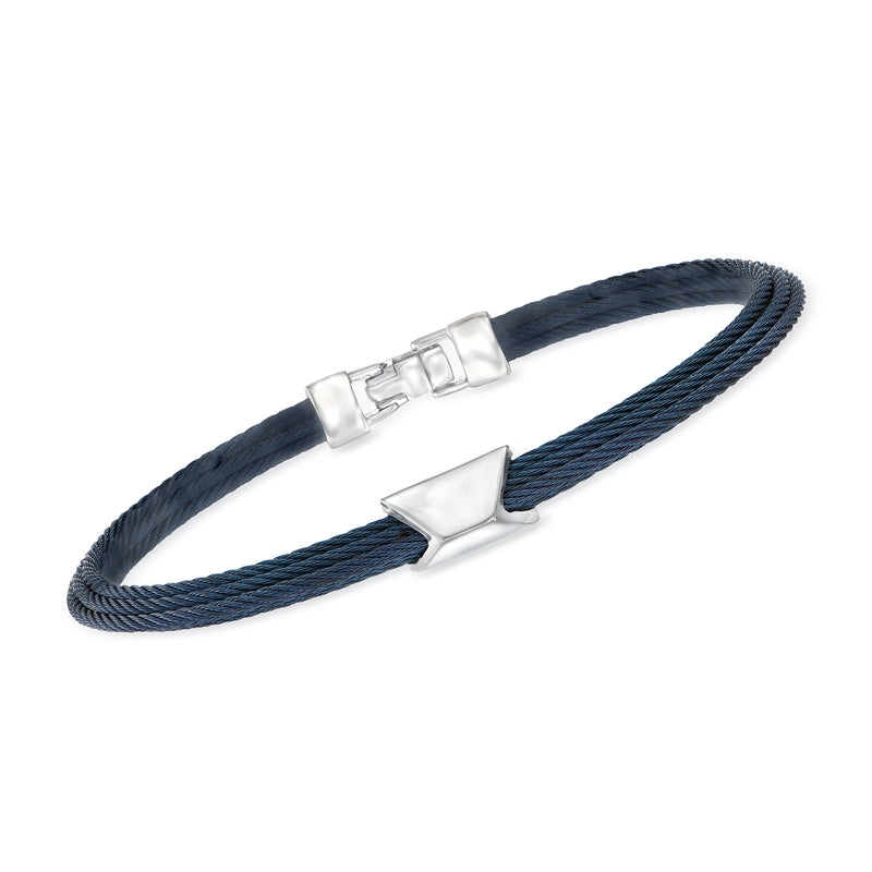 Men's blue braided stainless steel geometric clasp bracelet