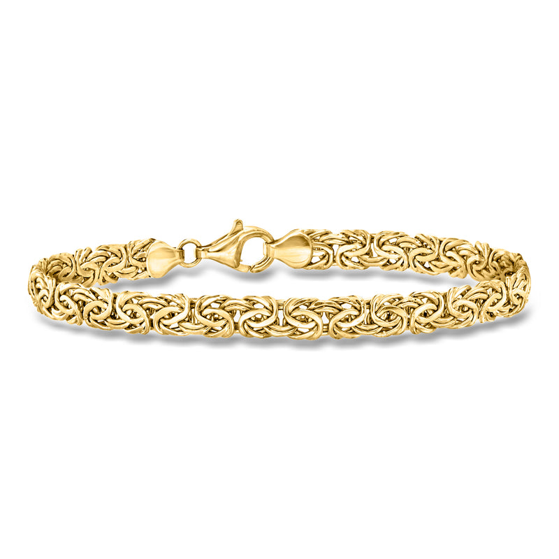 18kt yellow gold Byzantine chain bracelet with clasp, textured link pattern