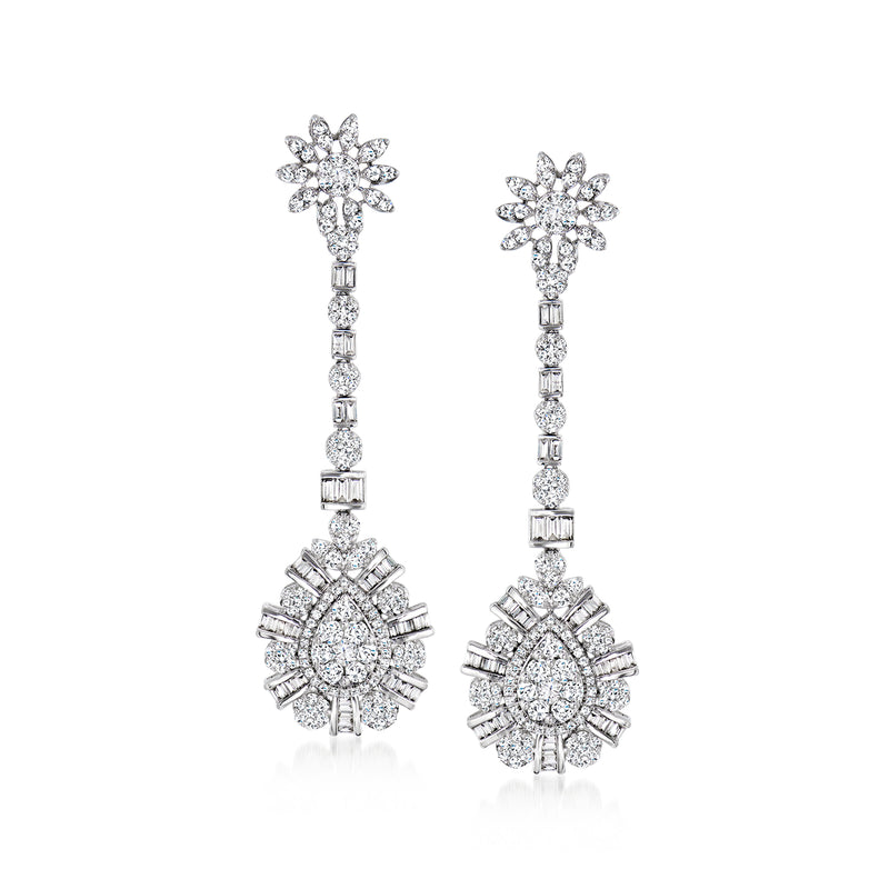 Diamond teardrop earrings in 14kt white gold with floral tops