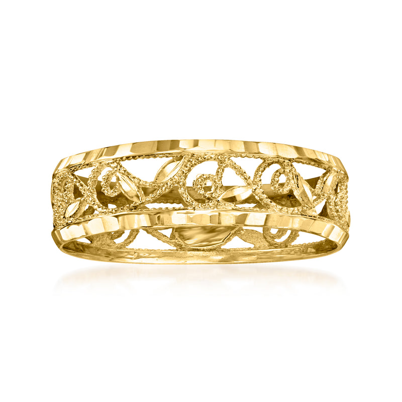 18kt yellow gold filigree leaf eternity-style ring with openwork band