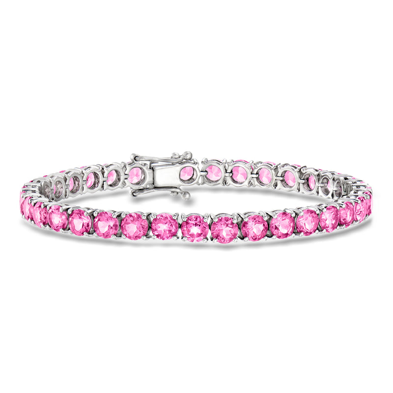 Sterling silver tennis bracelet with pink topaz gemstone line