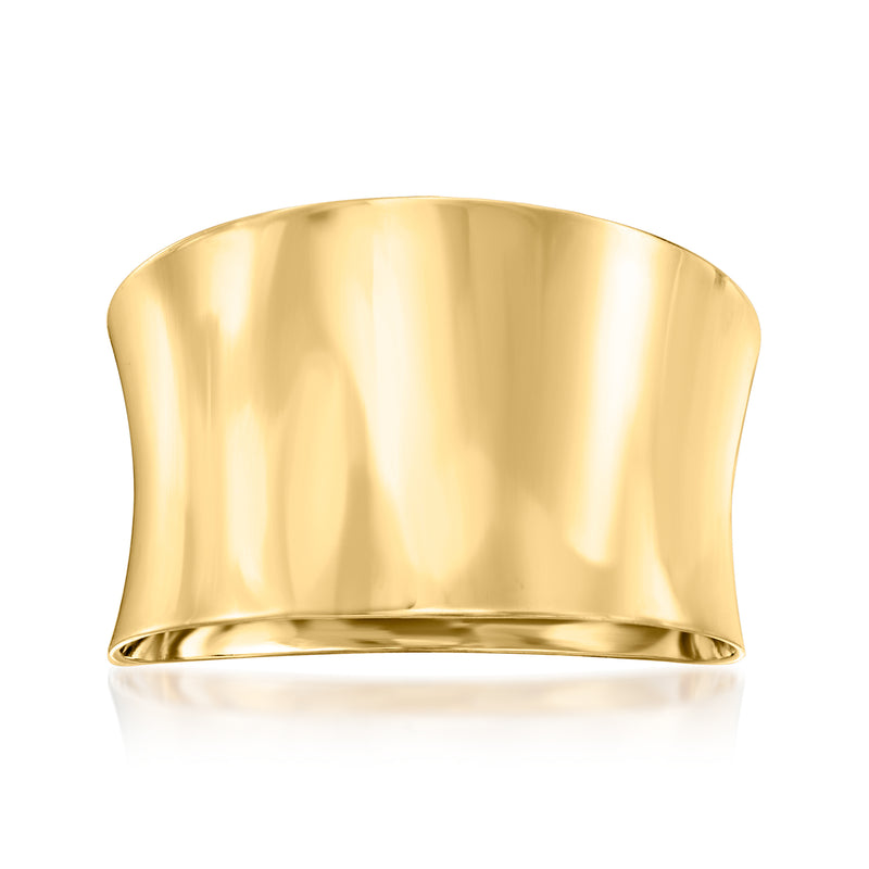 18kt yellow gold concave cuff ring with smooth wide band