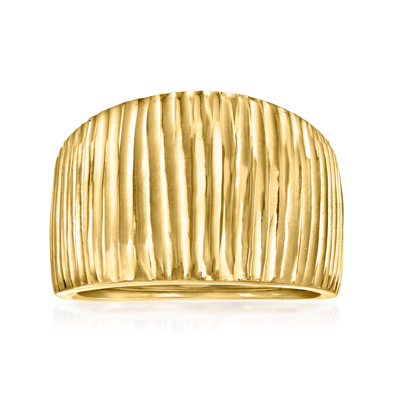 Yellow gold ribbed dome ring with rounded top profile
