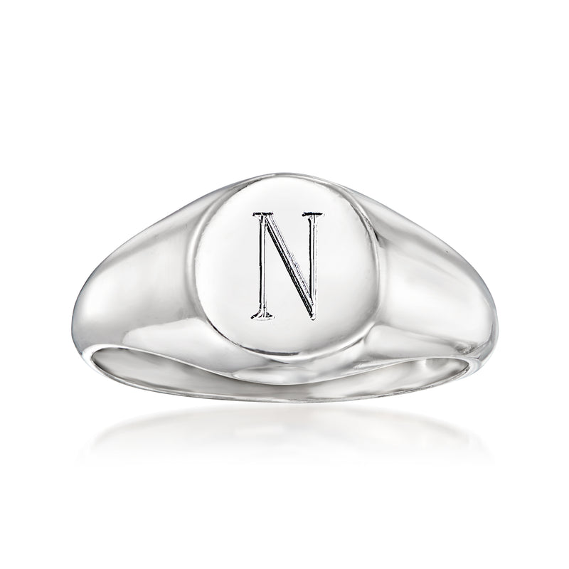 Sterling silver personalized signet ring with letter N