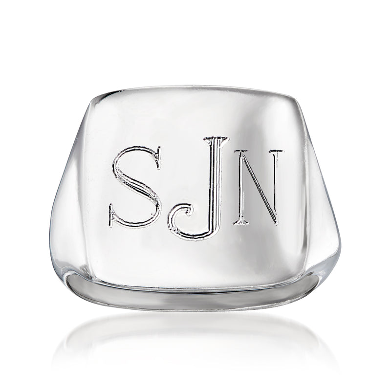 Sterling silver signet ring with engraved initials SJN on oval face