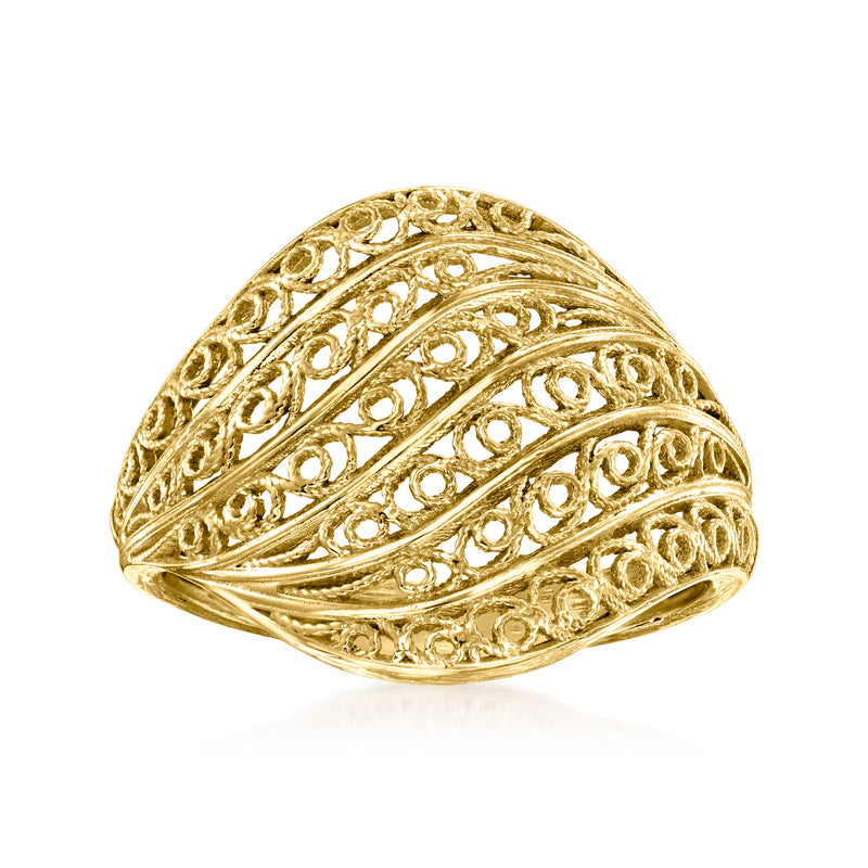 18kt gold over sterling filigree shrimp ring with oval, ornate scrolling pattern