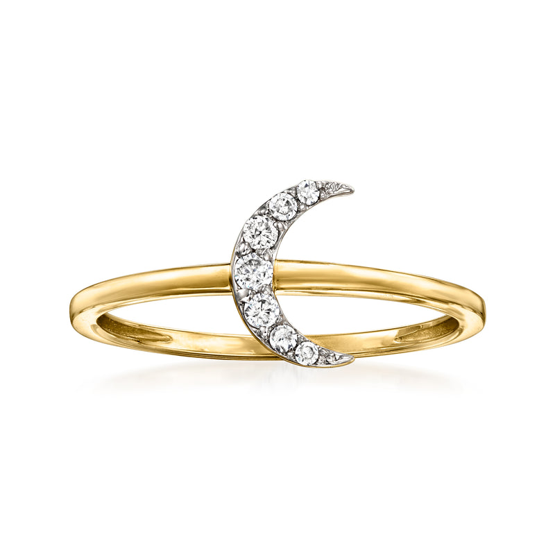 14kt yellow gold moon ring with diamond crescent