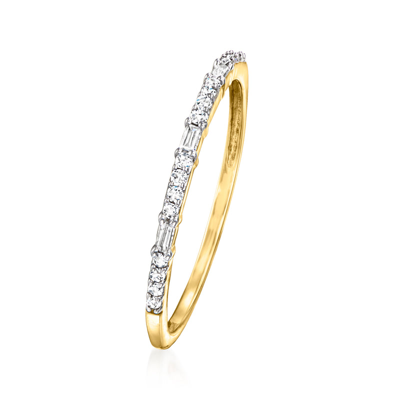 14kt yellow gold diamond ring with baguette and round stones