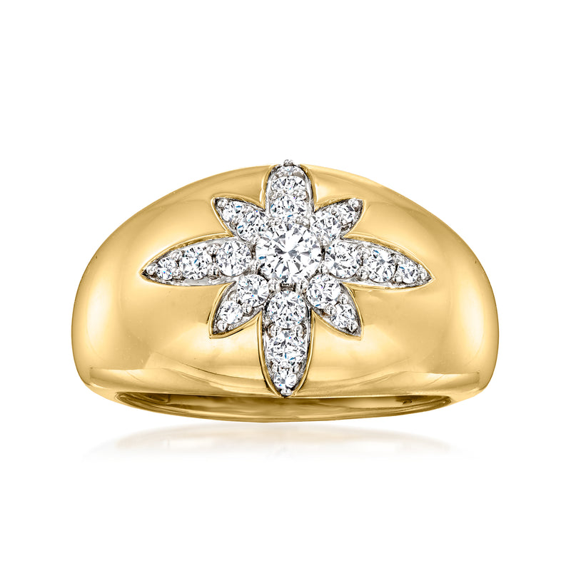 14kt yellow gold ring with diamond starburst cluster