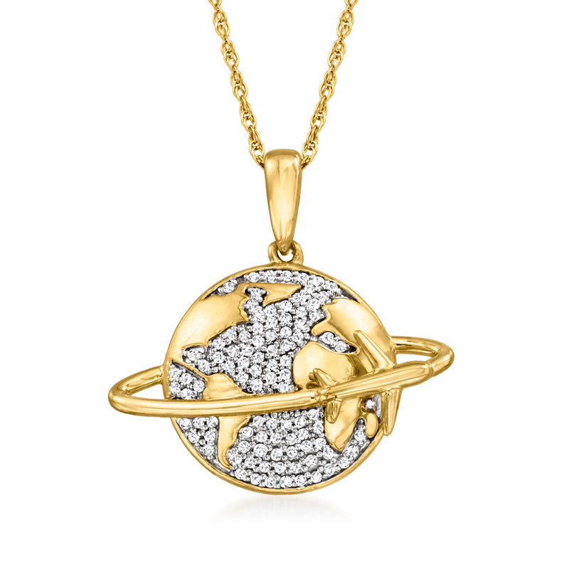 Gold-tone globe pendant necklace with satellite charm and diamond-look stones