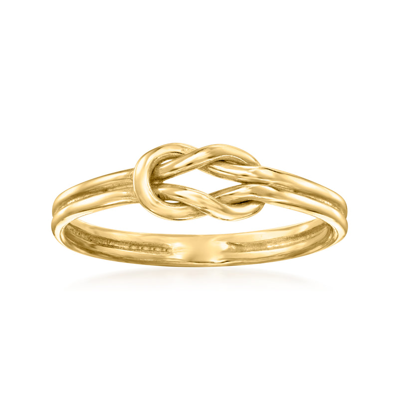 14kt yellow gold knot ring with twisted band, polished finish