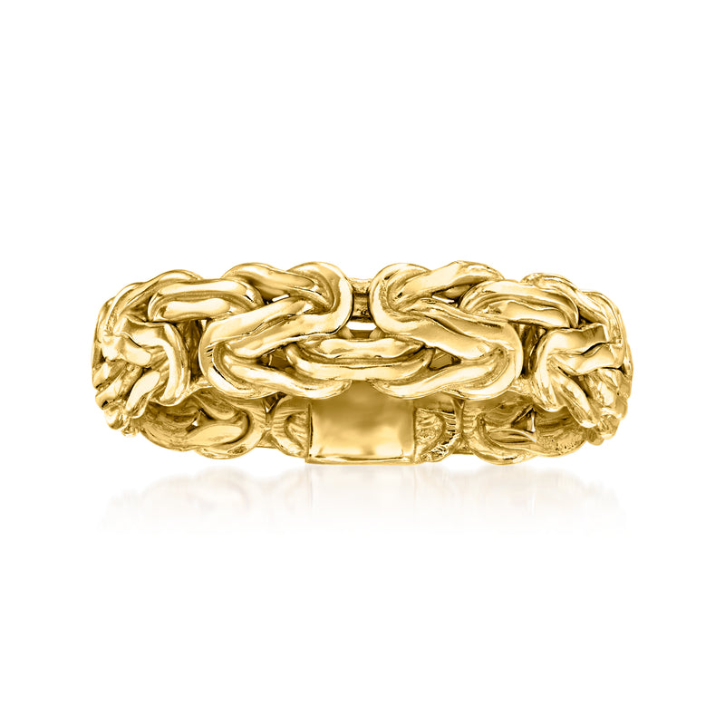 18kt gold over sterling solid Byzantine chain ring, wide