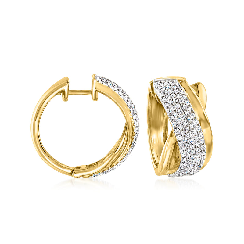 Pair of diamond twisted hoop earrings in 18kt gold over sterling