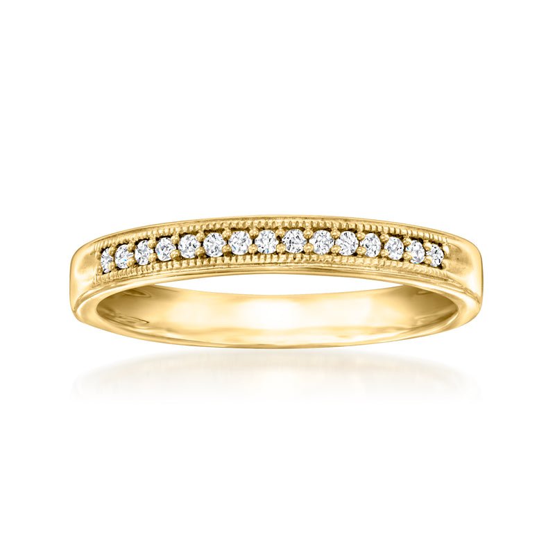 18kt gold over sterling diamond milgrain band ring, round stones across the top