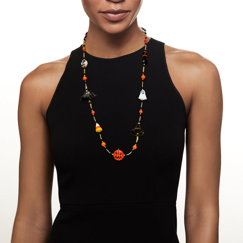 Italian Multicolored Murano Glass Halloween-Themed Bead Necklace with 18kt Gold Over Sterling