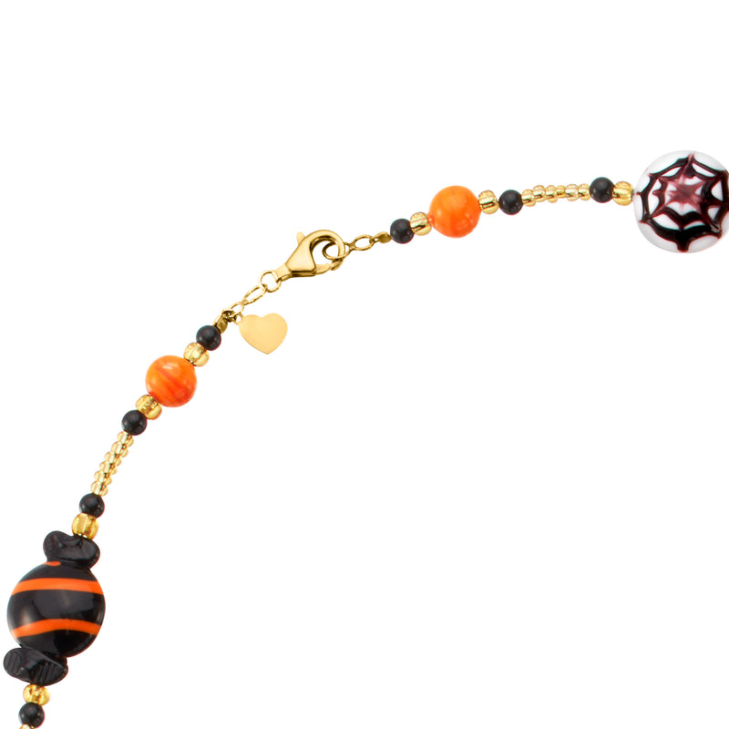 Italian Multicolored Murano Glass Halloween-Themed Bead Necklace with 18kt Gold Over Sterling