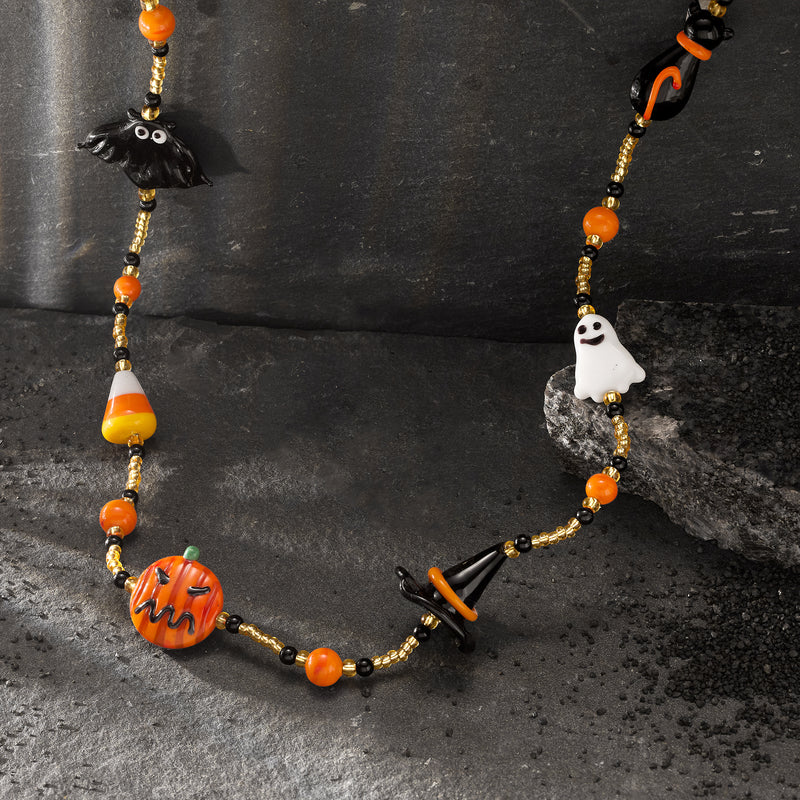 Italian Multicolored Murano Glass Halloween-Themed Bead Necklace with 18kt Gold Over Sterling