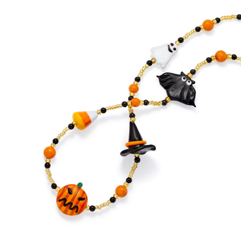 Italian Multicolored Murano Glass Halloween-Themed Bead Necklace with 18kt Gold Over Sterling