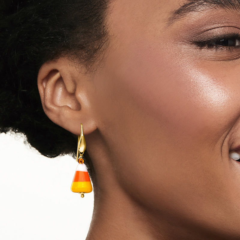 Italian Murano Glass Halloween Candy Corn Drop Earrings in 18kt Gold Over Sterling