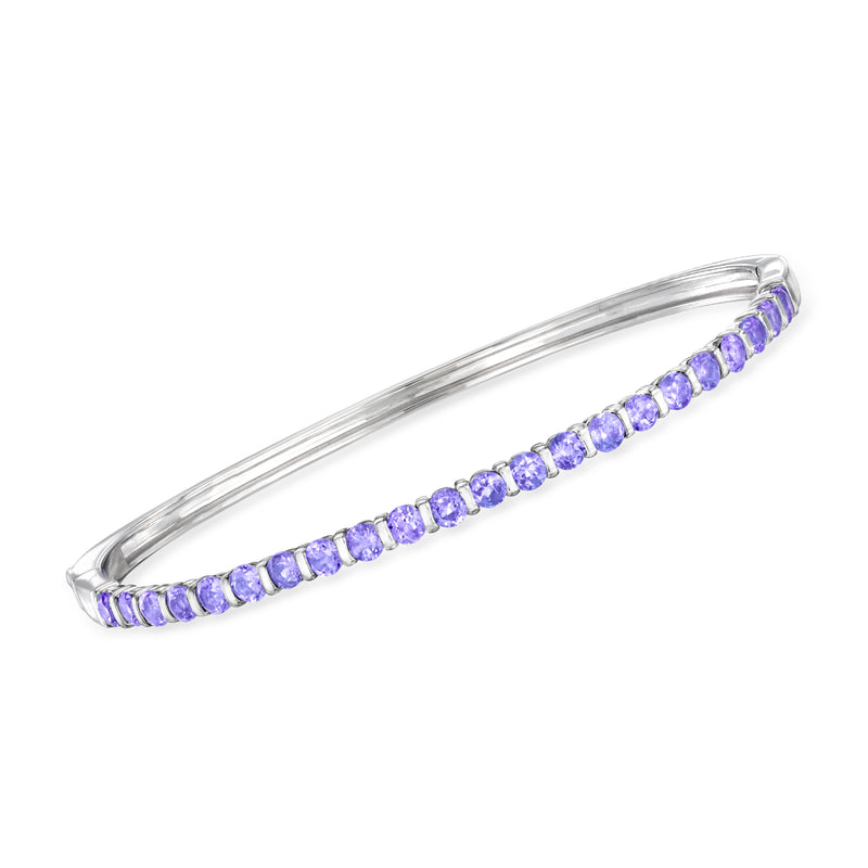 Sterling silver tanzanite bangle bracelet with oval purple gemstone row