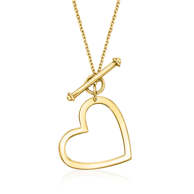 14kt yellow gold cable-chain necklace with heart toggle clasp and heart pendant