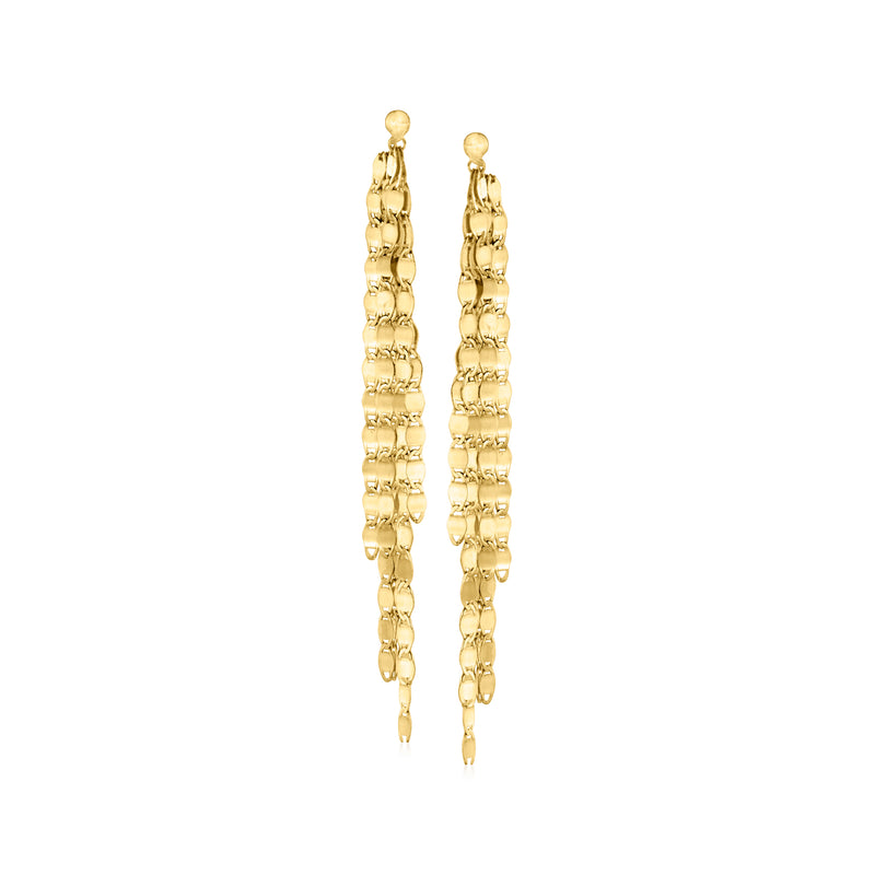 14kt yellow gold tassel drop earrings with beaded chain and top loop