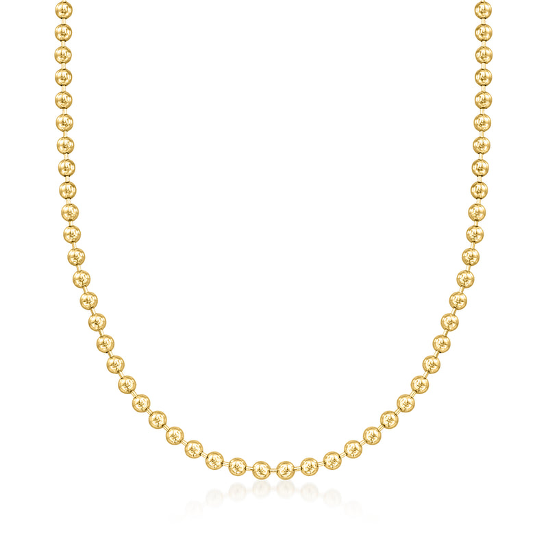 14kt yellow gold bead-chain necklace with round ball links, polished finish