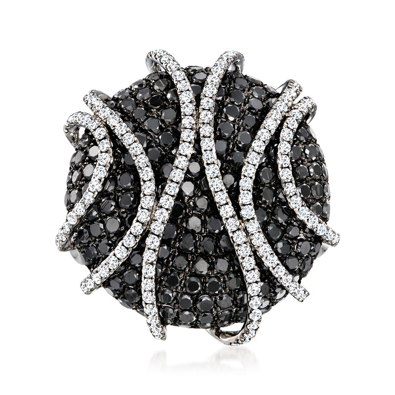 Black and white diamond circle ring in 18kt white gold