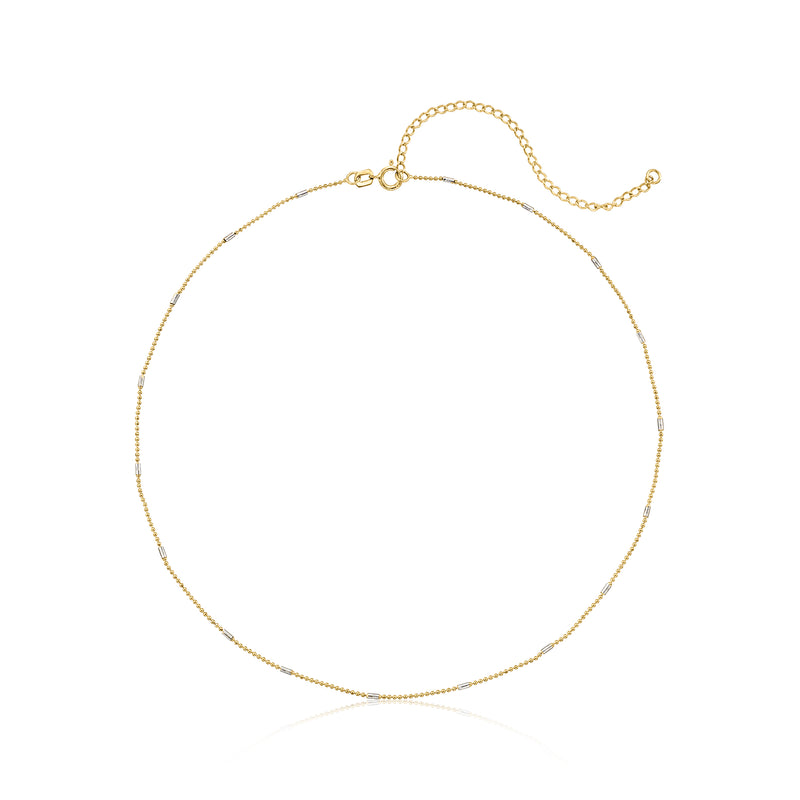 Gold bead-chain choker necklace with small clasp and adjustable chain