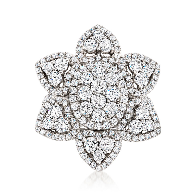 14kt white gold diamond flower ring with clustered round-cut stones, prong-set