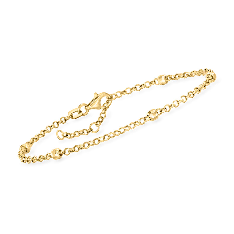 14kt yellow gold bead station bracelet with chain links and clasp