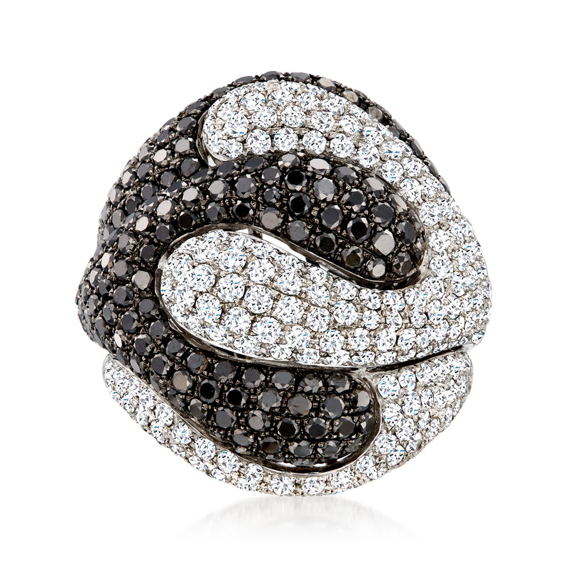 Black and white diamond wave ring in 18kt white gold