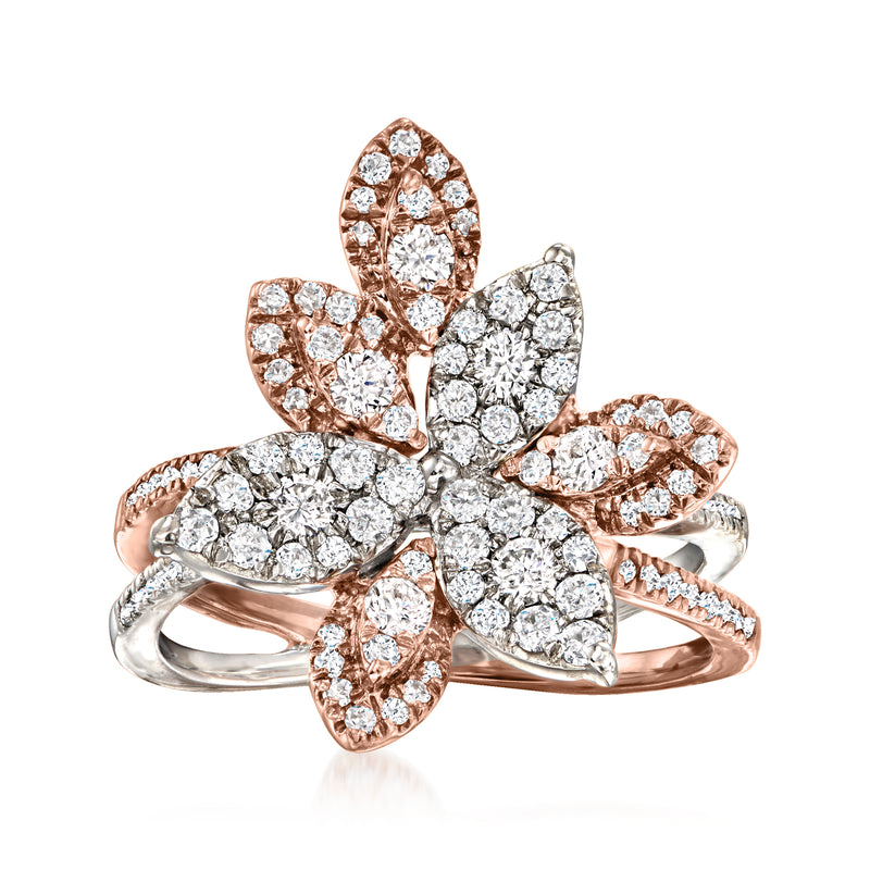 Diamond flower ring in 14kt two-tone gold, with marquise diamond petals