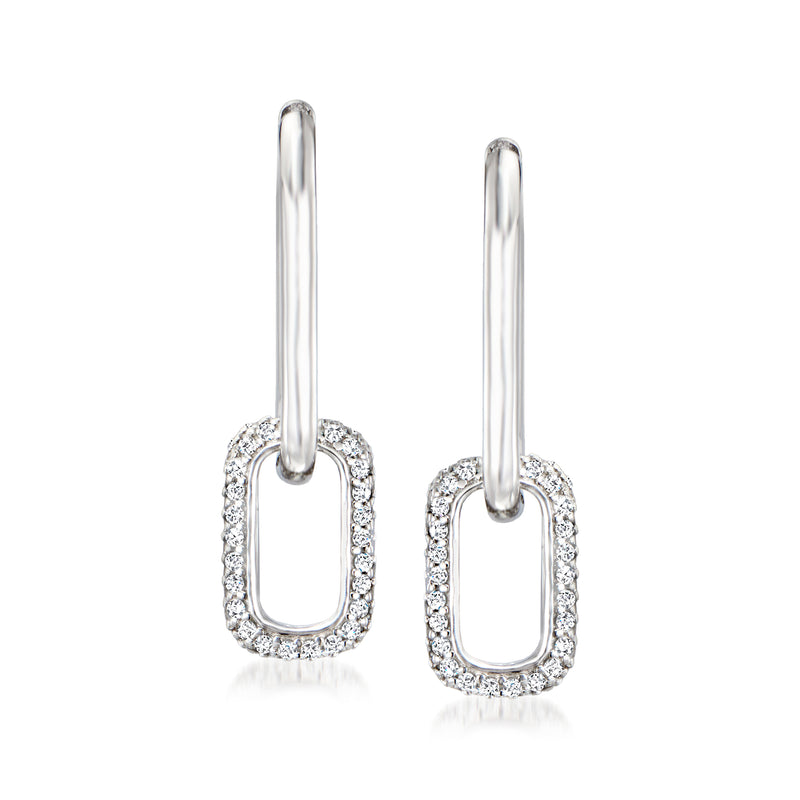 Sterling silver drop hoop earrings with CZ pave link and removable hoop design