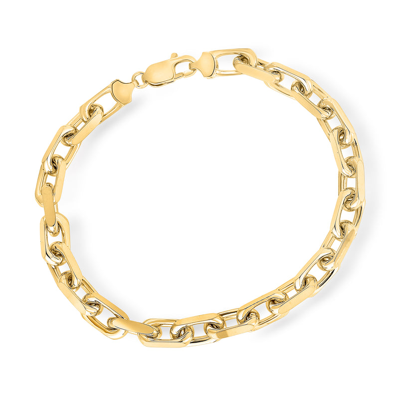 Men's 14kt yellow gold cable-chain bracelet with clasp and oval link chain