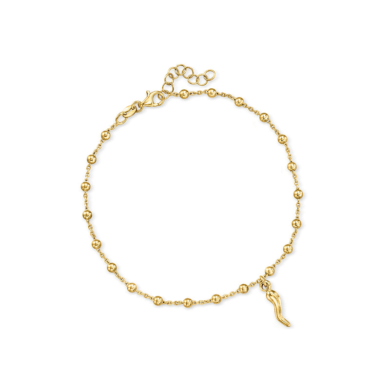18kt gold over sterling anklet with horn charm and bead stations