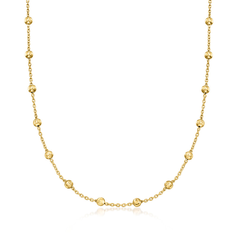 Gold over sterling bead station necklace with small round linked beads, 18kt finish