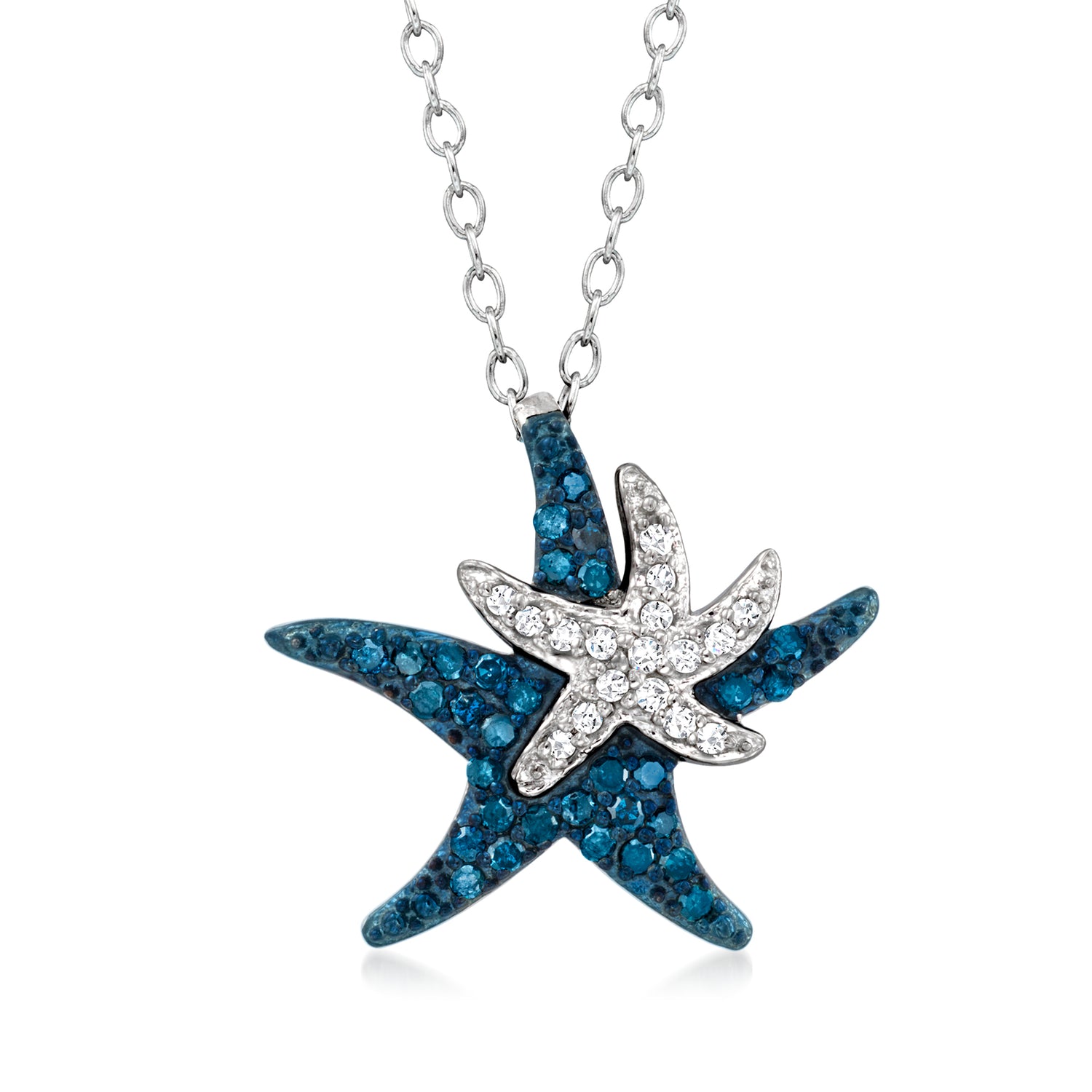 .20 ct. t.w. Blue and White Diamond Starfish Pendant Necklace in Sterling Silver