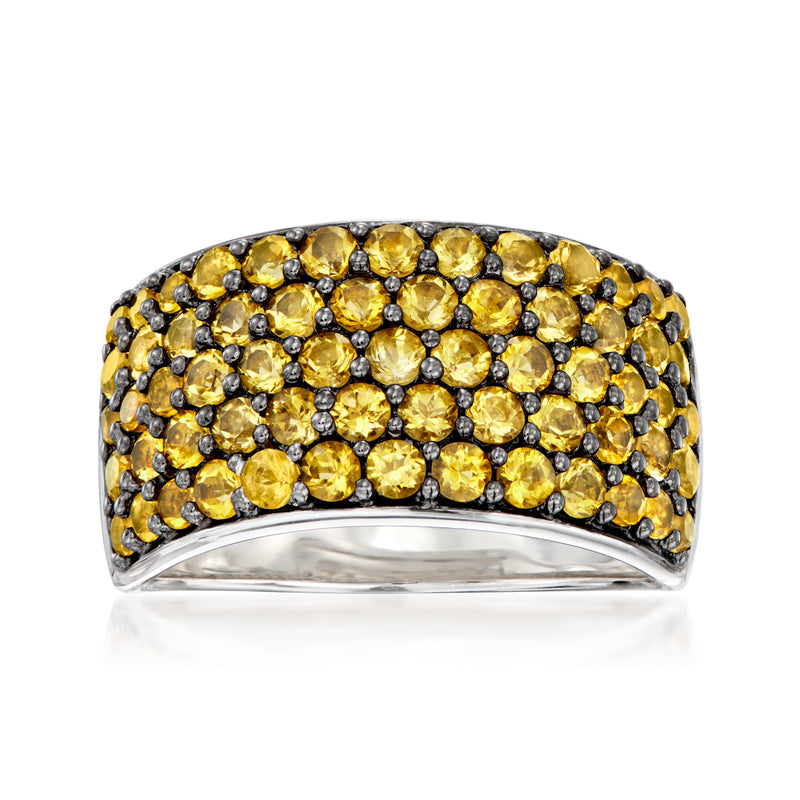 Citrine multi-row ring in sterling silver with pave-set yellow stones