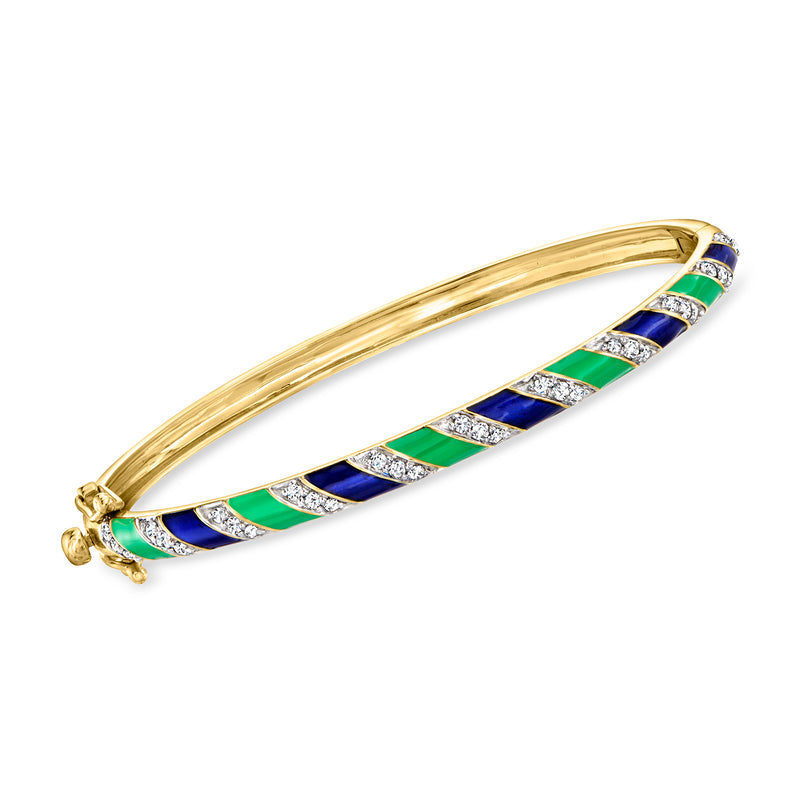 18kt gold over sterling bangle with multicolored enamel stripes and diamond accents