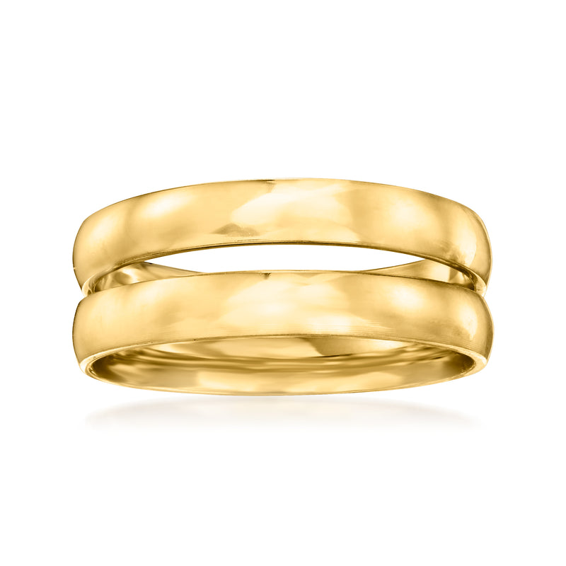 Gold over sterling two-stack 3mm band rings, polished, smooth flat profiles