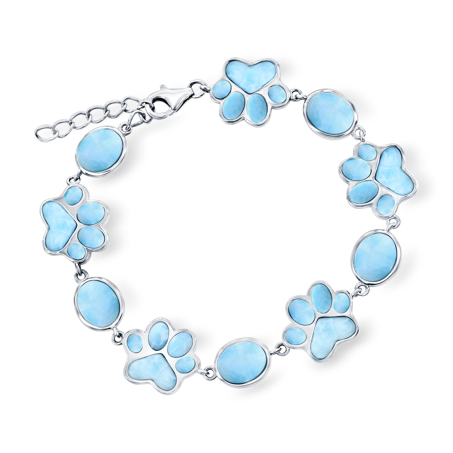 Larimar Paw Print Bracelet in Sterling Silver