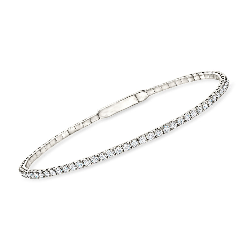 Diamond tennis-style flexible bangle bracelet in white gold