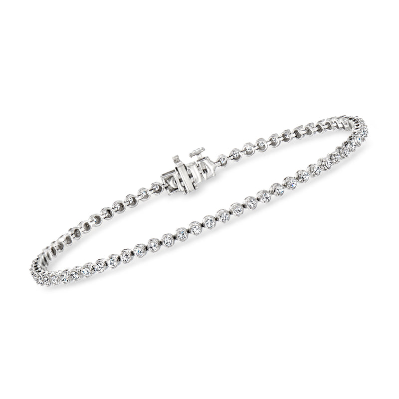 14kt white gold diamond tennis bracelet with round stones and box clasp