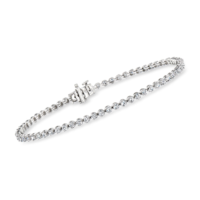 14kt white gold diamond tennis bracelet with round channel-set stones along the length