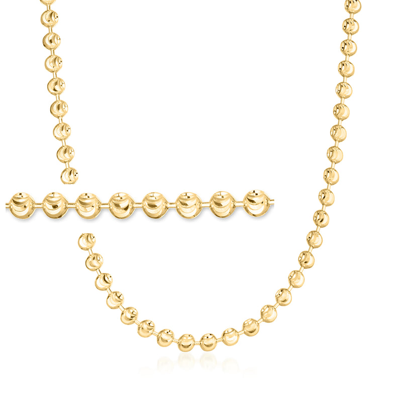 14kt yellow gold bead-chain moon-cut necklace with round link stations
